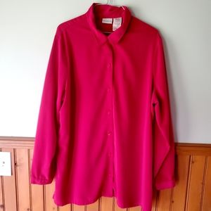 Hot pink XL long-sleeve blouse with flower buttons